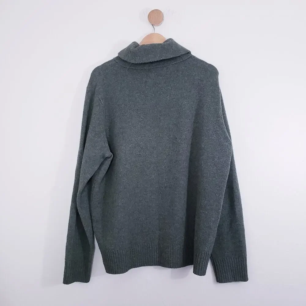 J.Crew 100% Lambswool Shawl Collar Sweater XL Forest Green Heritage Pullover